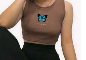 Brown Butterfly Graphic Crop Tank Top