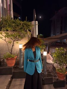 Turquoise Single-Breasted Blazer