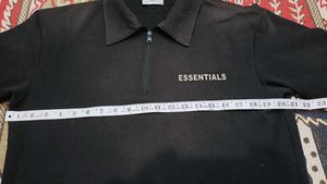 ESSENTIALS Black Zip Polo T-Shirt