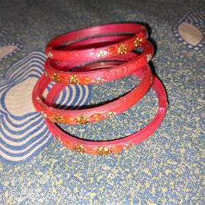 Vibrant pink 💕&amp; Gold Embellished Bangles