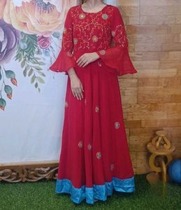 Red Embroidered Maxi Dress