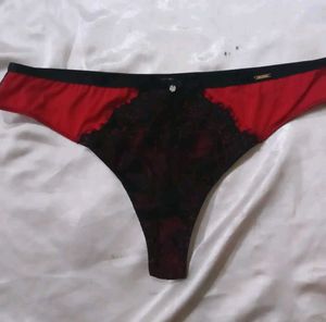 Red &amp; Black Lace Thong Panty