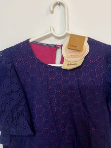 Girls Navy Blue Embroidered Gown