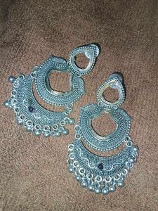 Boho Silver Jhumka Earrings