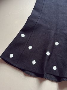 Black Polka Dot Flared Knit Skirt