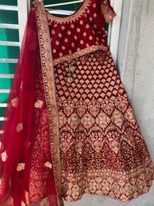 Elegant Maroon Velvet Lehenga Choli