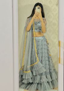 Grey Ruffled Lehenga Choli Set
