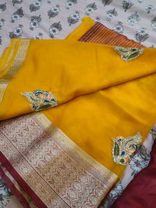 Elegant Yellow Silk Saree with Maroon Border