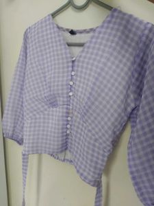 Lavender Gingham Wrap Top
