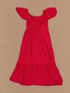 Red Square Neck Puff Sleeve Dress