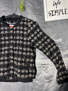 Black Palm Tree Print Bomber Jacket