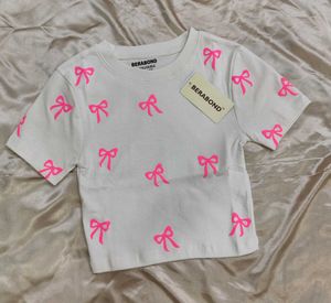 Cute Bow Print Crop Tee - XS/S