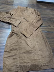 Brown Suede Style Button-Down Dress