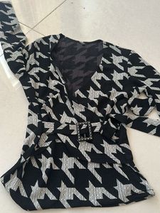 Chic Houndstooth Wrap Dress with Belt