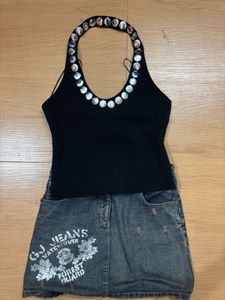 ZARA STUDDED HALTER NECK TOP