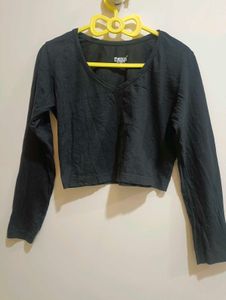 Black Long Sleeve Crop Top