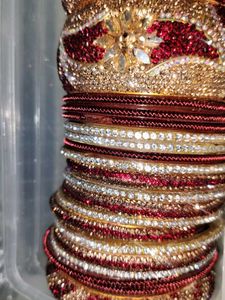 Stunning Red &amp; Gold Stone Bangles Set