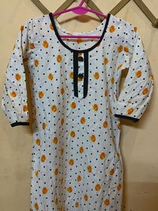 White Kurta with Floral Print