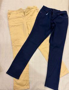 Combo of 2 pants beige and blue