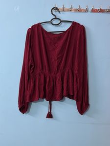 Westside Maroon Embroidered Peplum Top