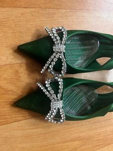 Zara Green Jewel Bow Heels