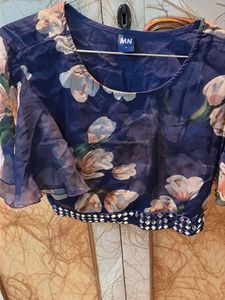 Navy Floral Print Kurta Set