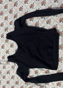Black Ribbed Long Sleeve Top