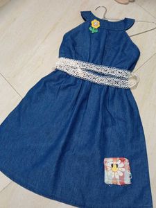 Cute Denim Dress with Flower Detail