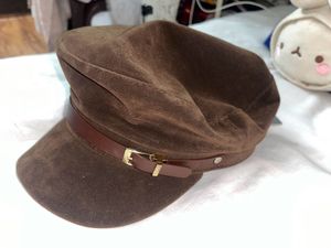 Brown Suede Baker Boy Cap