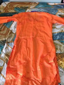 Orange Kurta with Blue Neckline and duppatta