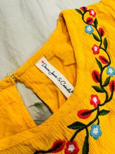 Yellow Dress With Floral Neck