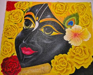 Krishna with Roses Painting