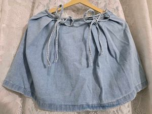 Light Wash Denim Skirt with Tie Detail