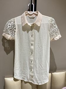 White Chiffon Shirt with Statement Embroidered Sle