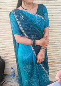 Beautiful Blue Bandhani Saree