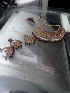 Elegant Maroon &amp; Gold Jewelry Set