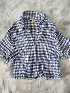 Blue Gingham Cropped Shirt