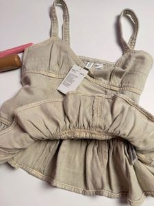 Ruffle Strap Denim Top
