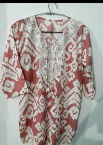 Stylish Printed Kurta with Embellished Neckline