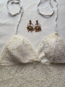 Embellished White Halter Neck Blouse