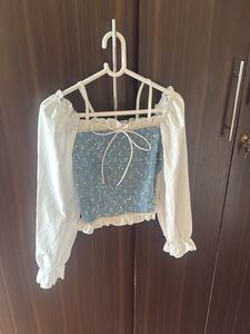 Sparkling Blue Square Neck Crop Top