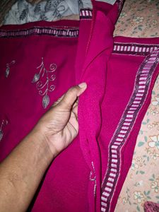 Beautiful Pink Saree with Silver Embroidery