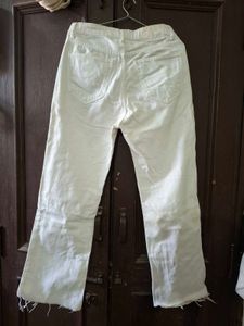 White Distressed Wide Leg Jeans
