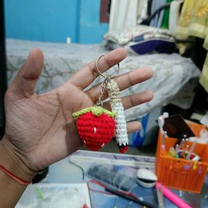 Crochet strawberry and Cigerette Keychain