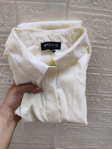 Cream Cropped Collared Shirt