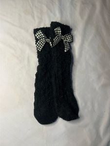 Cozy Black Socks with Houndstooth Bows