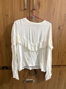 White Ruffle Long Sleeve Top