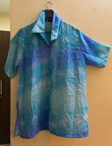 Blue Ombre Beachy shirt with Floral Print