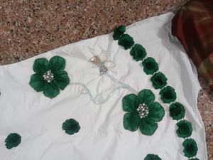 White Kurta with Green Floral Embellishments
