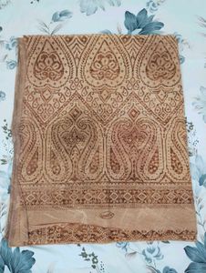Beige & Brown Printed Cotton blend Saree